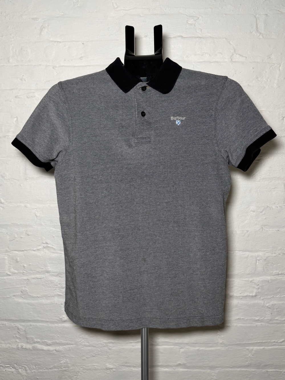Barbour Men's Grey Polo Shirt with Black Collar